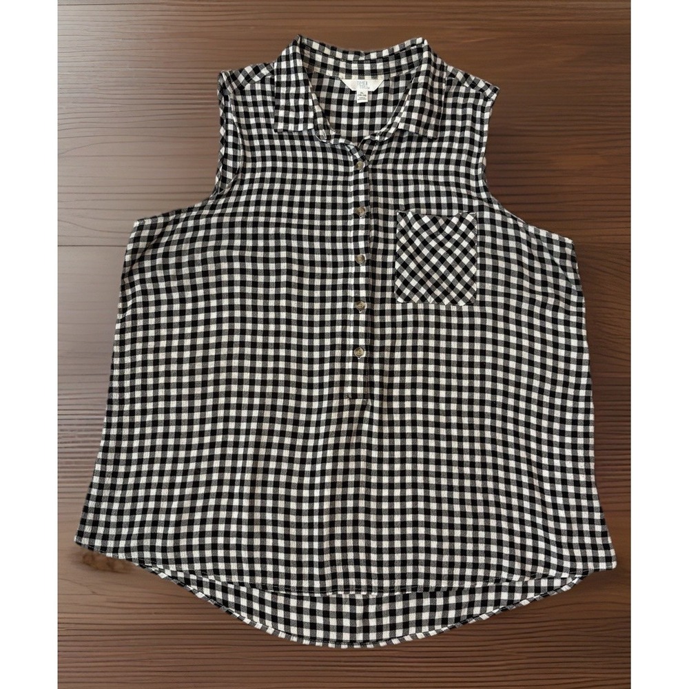 Time and Tru Tank Top Women's XL(16-18) White/Black Checkered Sleeveless Preppy